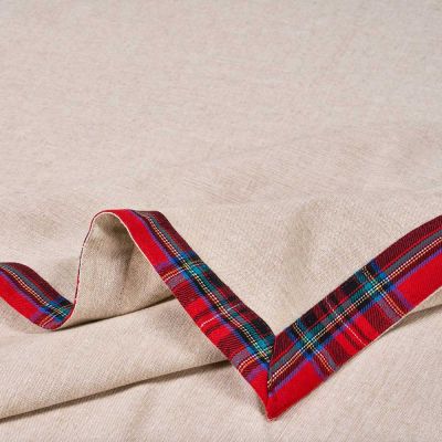 Tovaglia naturale in cotone con Bordo Tartan Rosso 140x180 cm